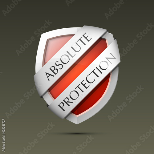 Absolute Protection guard shield concept. Safety badge, Absolute protection icon. Privacy banner shield. Security label. Defense tag. Presentation sticker shield. Defense safeguard sign. badge