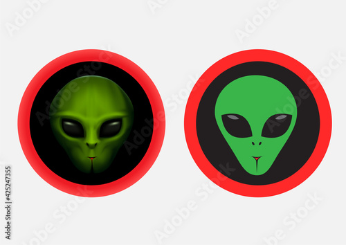 aliens red round sign symbol stickers set