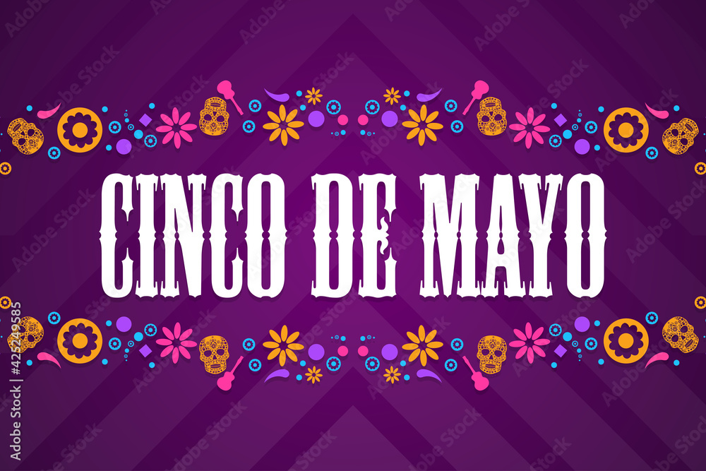 Cinco de Mayo. Inscription May 5 in Spanish. Holiday concept. Template for background, banner, card, poster with text inscription. Vector EPS10 illustration.