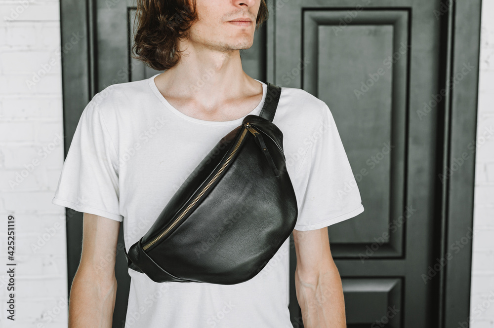 Modern Sling Bag Black, Extra Large Hip Bag Fanny Pack soft Black Leather, Large  Sling bag Photos | Adobe Stock