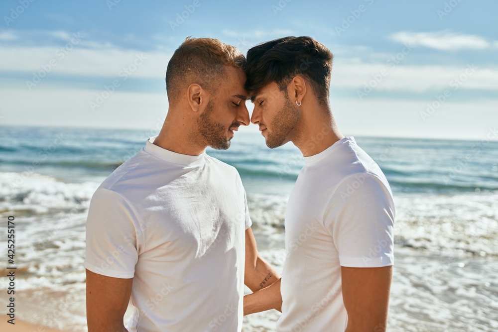 Romantic young gay couple at the beach. Romantic young gay couple at the beach.
