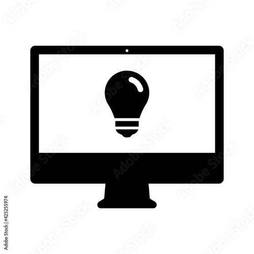 電球　電気　アイデア　企画　パソコン　アイコン（シルエット）