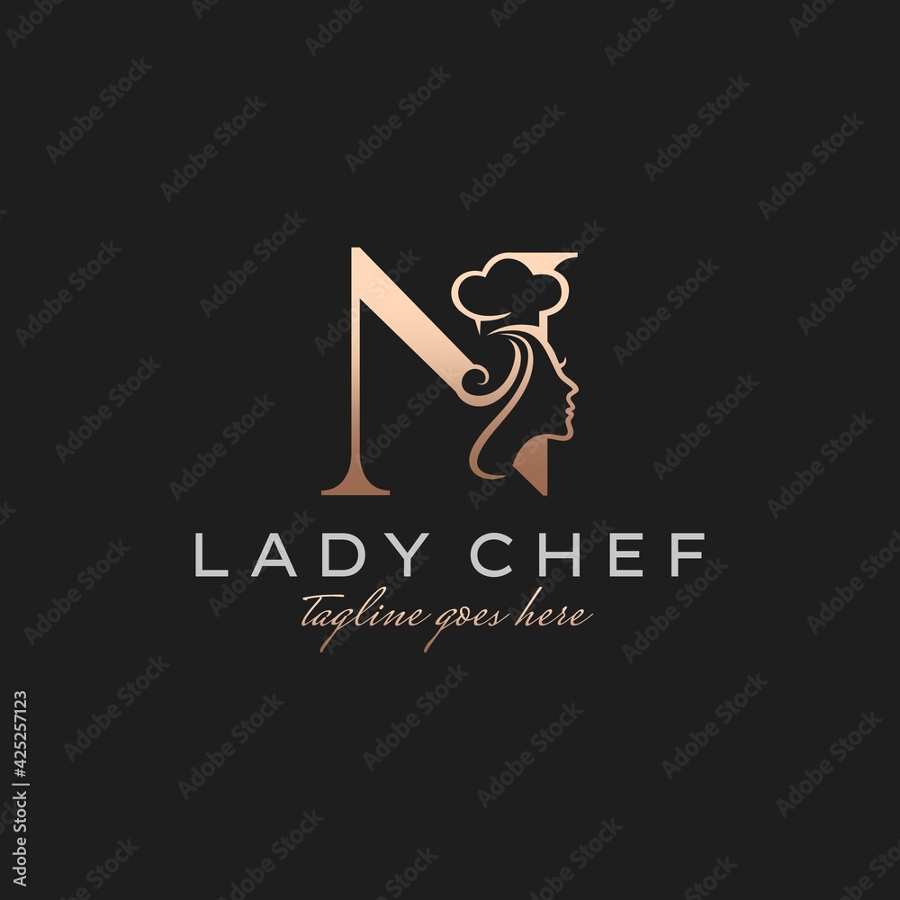 Letter N Lady Chef, Initial Beauty Cook Logo Design Vector Letter N Lady Chef, Initial Beauty Cook Logo Design Vector