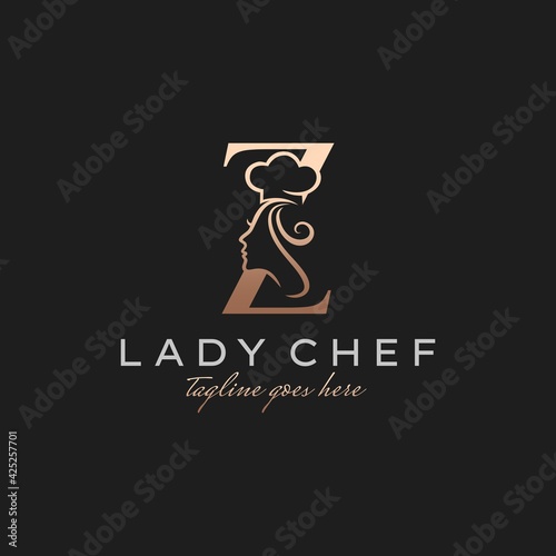 Letter Z Lady Chef, Initial Beauty Cook Logo Design Vector