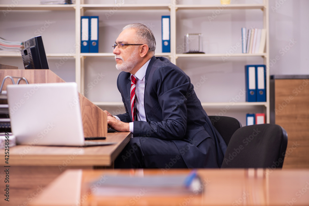 Old male employee sitting in the office Old male employee sitting in the office