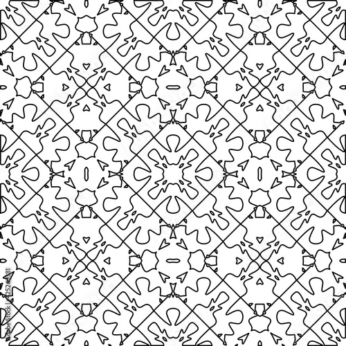  Geometric vector pattern with triangular elements. Seamless abstract ornament for wallpapers and backgrounds. Black and white colors. 