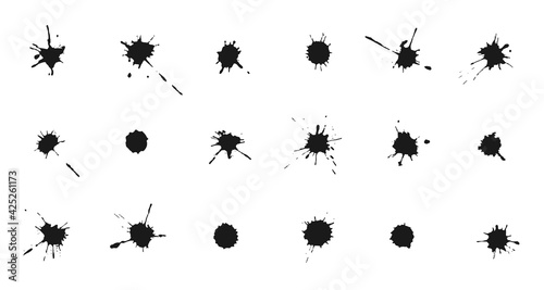 Ink blots and splashes. Collection of handdrawn blobs, drops and spatters