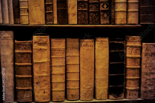 antique books in an old library