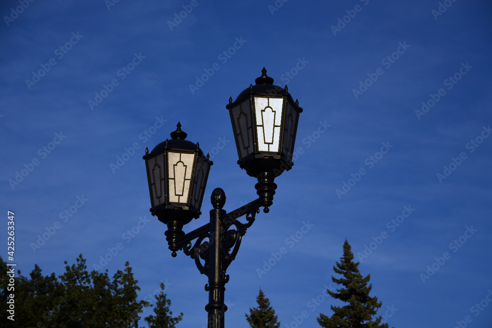 old street lamp of blue sky
