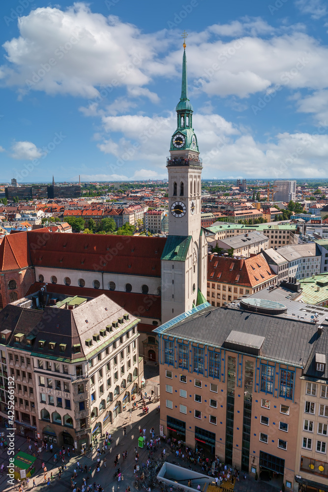 Top view of Munich, St. Peter's Church