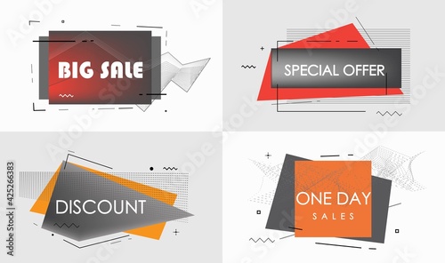  Sale banner with text Sale for emotion, motivation. Modern colorful web template on black backdrop. Design elements for sale, discount. Vector Illustration