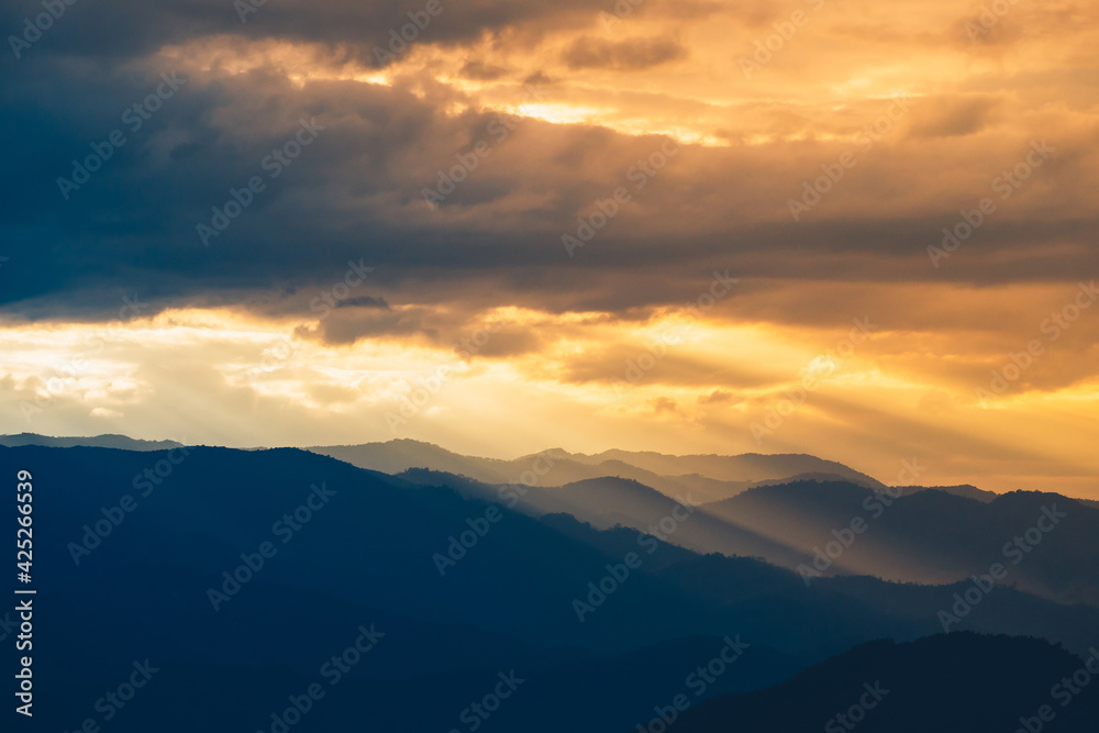 mountian landscape and sunset light