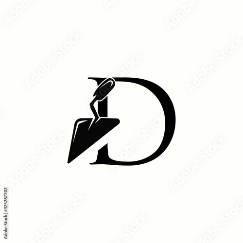logo letter d with icon trowel tool for home repair vector design