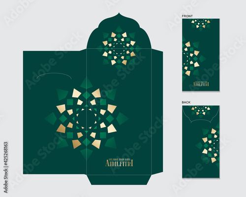 Hari Raya festive packet template design. Malay word selamat hari raya aidilfitri that translates to wishing you a joyous hari raya