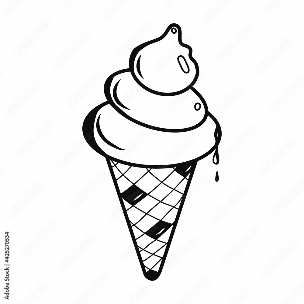 Contour waffle ice cream icon illustration. Idea for decors, logo, ornaments, wallpapers, gifts, damask, paper, templates, celebrations, summer holidays, food sweet themes. Isolated black vector. Contour waffle ice cream icon illustration. Idea for decors, logo, ornaments, wallpapers, gifts, damask, paper, templates, celebrations, summer holidays, food sweet themes. Isolated black vector.
