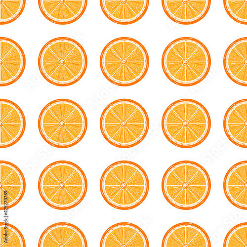 Colorful orange citrus fruit pattern. Idea for decors, ornaments, wallpapers, gifts, damask, paper, covers, templates, celebrations, summer spring holidays, natural fresh themes. Isolated vector art.