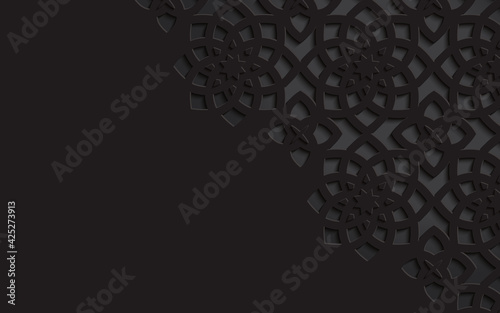 Arabic arabesque design greeting card for Ramadan Kareem, Islamic ornamental detail of mosaic isolated on a dark background