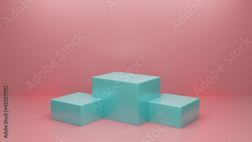 Display pedestal cube box geometric square product stand blank empty space podium stage showcase mock up boxes design presentation cosmetic template backdrop studio abstract background . 3d render.
