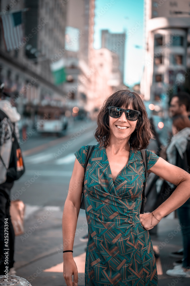 A young woman on the sloping streets of San Francisco, California. USA A young woman on the sloping streets of San Francisco, California. USA
