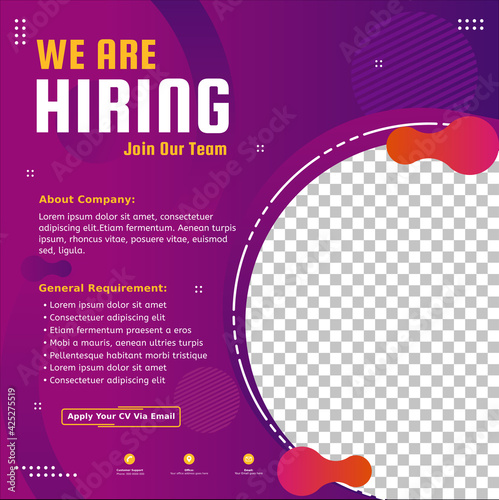 Modern job vacancy square web banner for social media post. Hiring job template