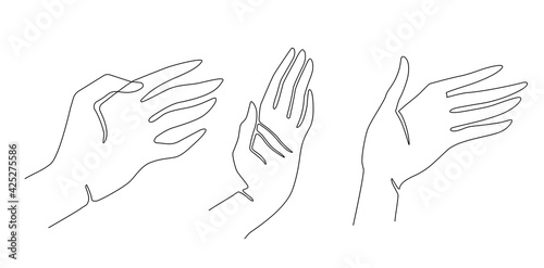 Woman's hand gestures. One line drawing. Vector illustration. Grace and mannerism