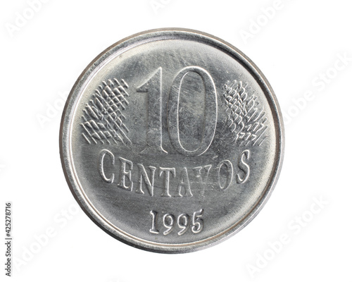 brazil ten centavos coin on a white isolated background photo