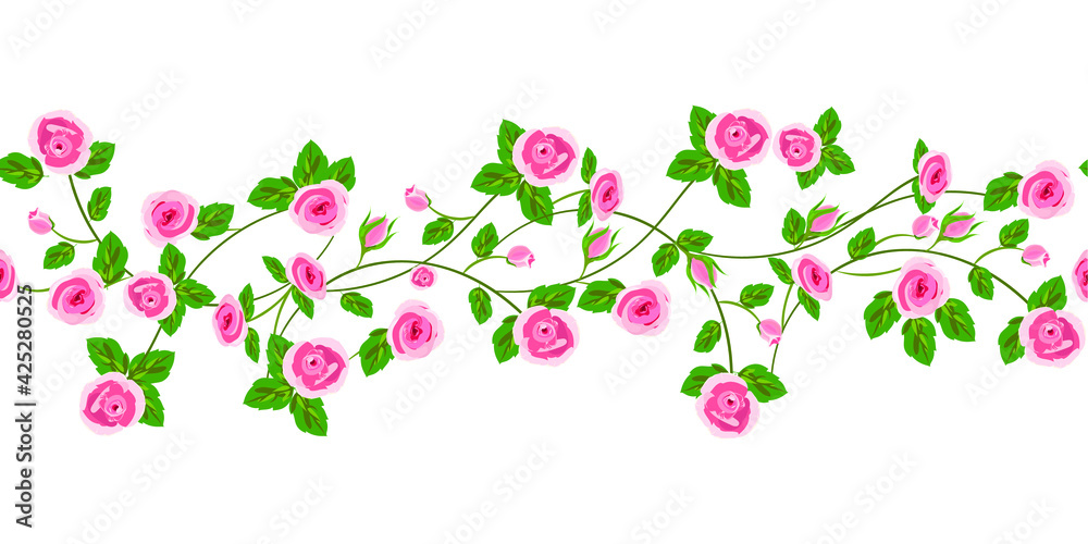 Fototapeta Vector Horizontal Seamless garland with small pink roses