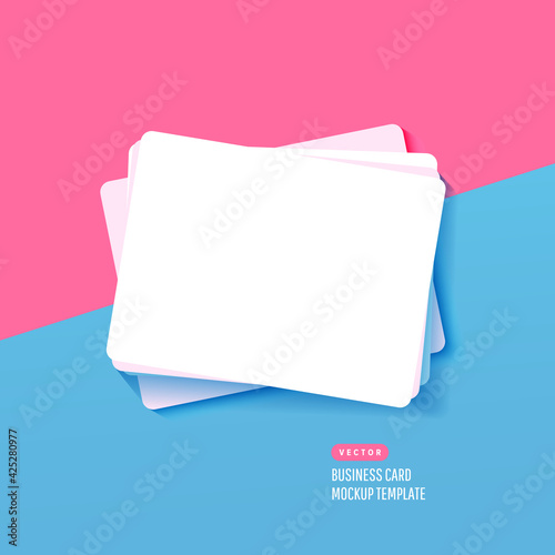 Corporate paper white business cards for mock up and design presentation on blue pink background. Vector illustration