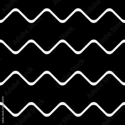 Zig-Zag Lines Pattern. Horizontal Rounded Lines. Black Background And White Zig Zag Lines.