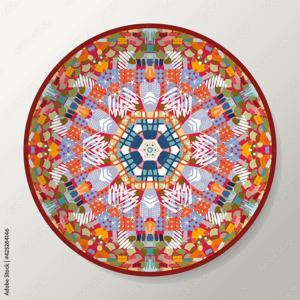 Colorful decorative plate with abstract ornament. Vector illustration.