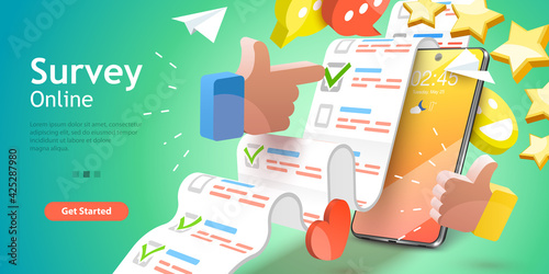 3D Vector Conceptual Illustration of Online Survey, Customer Rating and Feedback