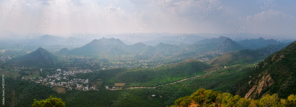 Panorama of Udaipur hills. Udaipur, Rajasthan, India