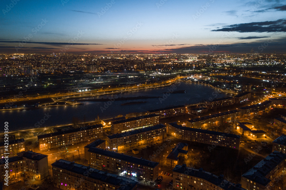 Evening St. Petersburg from a drone