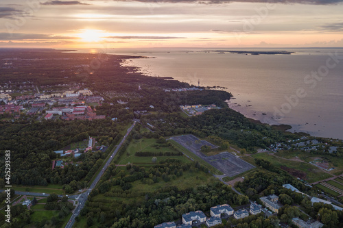 City coast skyline at sunset