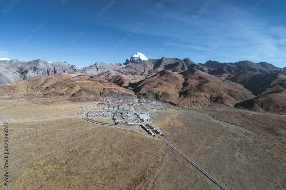 Aerial photo of Mount Kailash and its nearby towns Aerial photo of Mount Kailash and its nearby towns