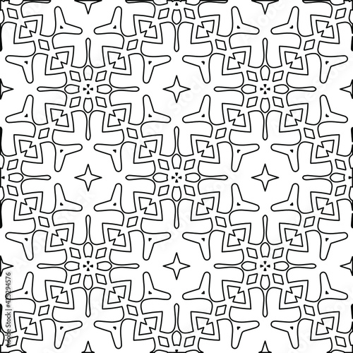 Geometric vector pattern with triangular elements. Seamless abstract ornament for wallpapers and backgrounds. Black and white colors. 