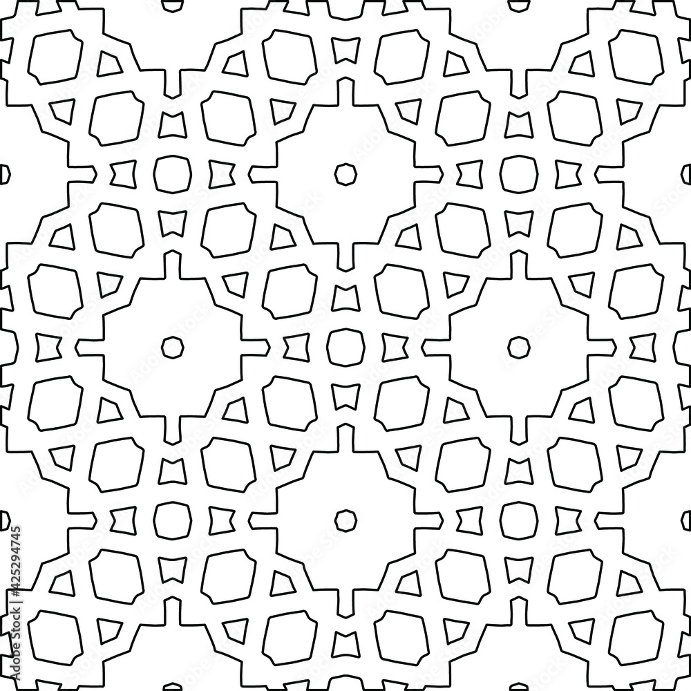  Geometric vector pattern with triangular elements. Seamless abstract ornament for wallpapers and backgrounds. Black and white colors. 