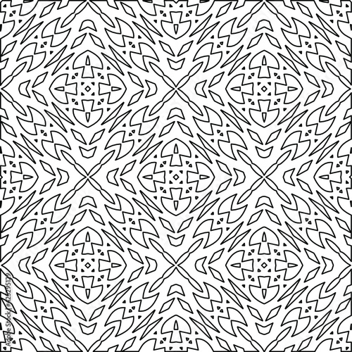  Geometric vector pattern with triangular elements. Seamless abstract ornament for wallpapers and backgrounds. Black and white colors. 