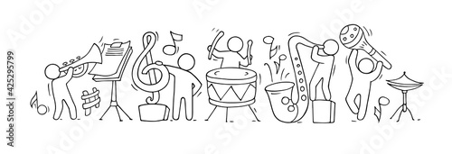 Sketch of music class with working little people