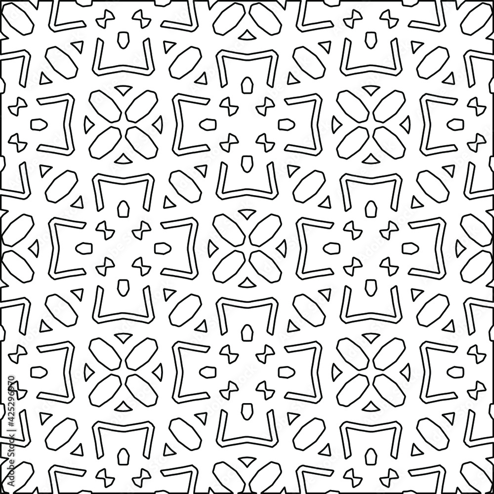  Geometric vector pattern with triangular elements. Seamless abstract ornament for wallpapers and backgrounds. Black and white colors. 