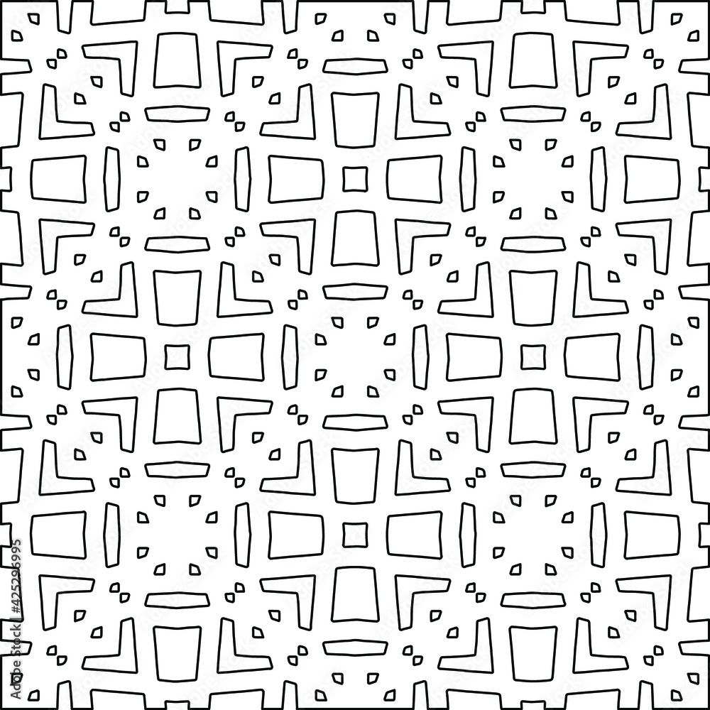  Geometric vector pattern with triangular elements. Seamless abstract ornament for wallpapers and backgrounds. Black and white colors. 