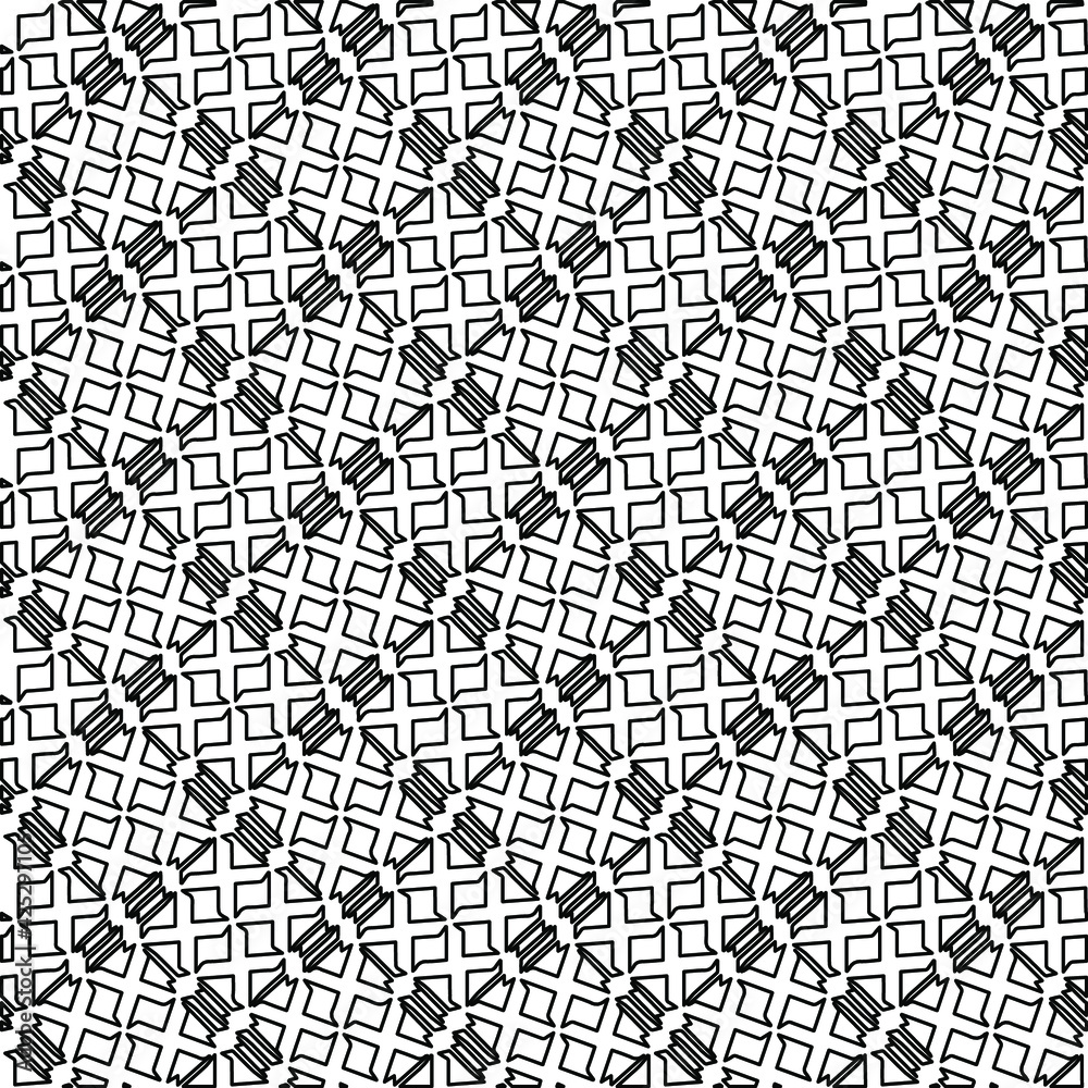  Geometric vector pattern with triangular elements. Seamless abstract ornament for wallpapers and backgrounds. Black and white colors. 