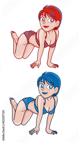 水着ガール,四つんばい