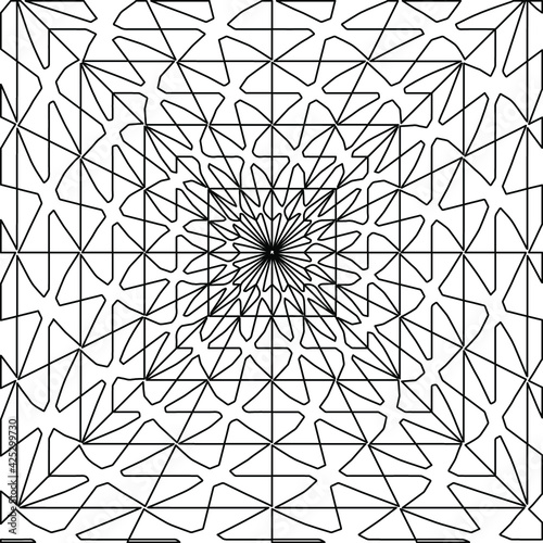  Geometric vector mandala with triangular elements. abstract ornament for wallpapers and backgrounds. Black and white colors. 