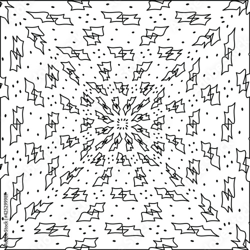  Geometric vector mandala with triangular elements. abstract ornament for wallpapers and backgrounds. Black and white colors. 