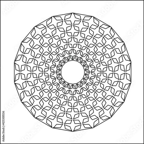  Geometric vector mandala with triangular elements. abstract ornament for wallpapers and backgrounds. Black and white colors. 