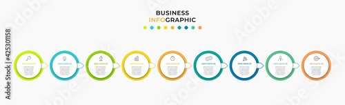 Vector Infographic design business template with icons and 9 options or steps. Can be used for process diagram, presentations, workflow layout, banner, flow chart, info graph