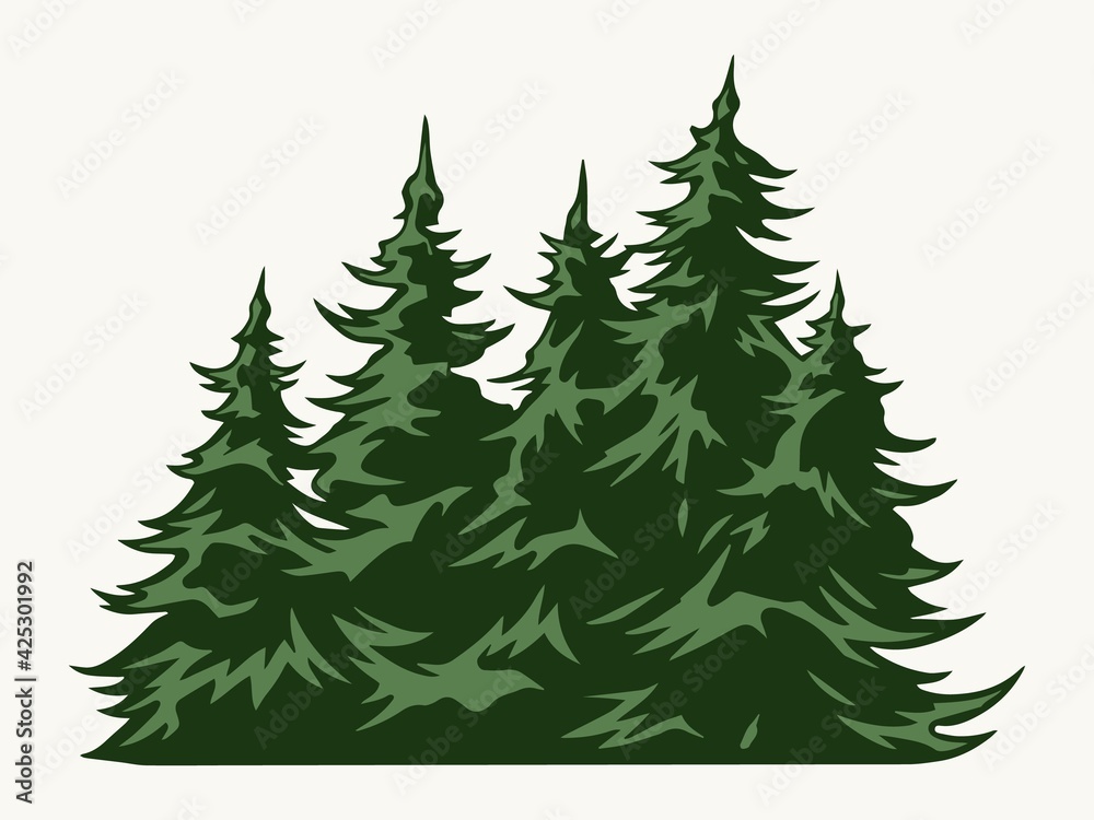 Green fir trees vintage template