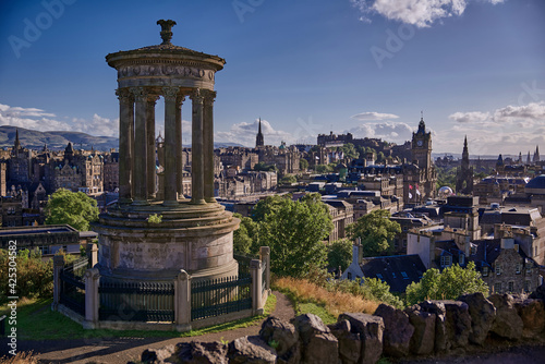Edinburgh scenic view from Calton hill, with monument. Scotland.