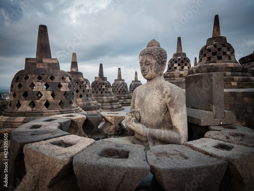 Ancient ruins of Borobudur in Magelang Regency near Yogyakarta in Central Java, Indonesia.